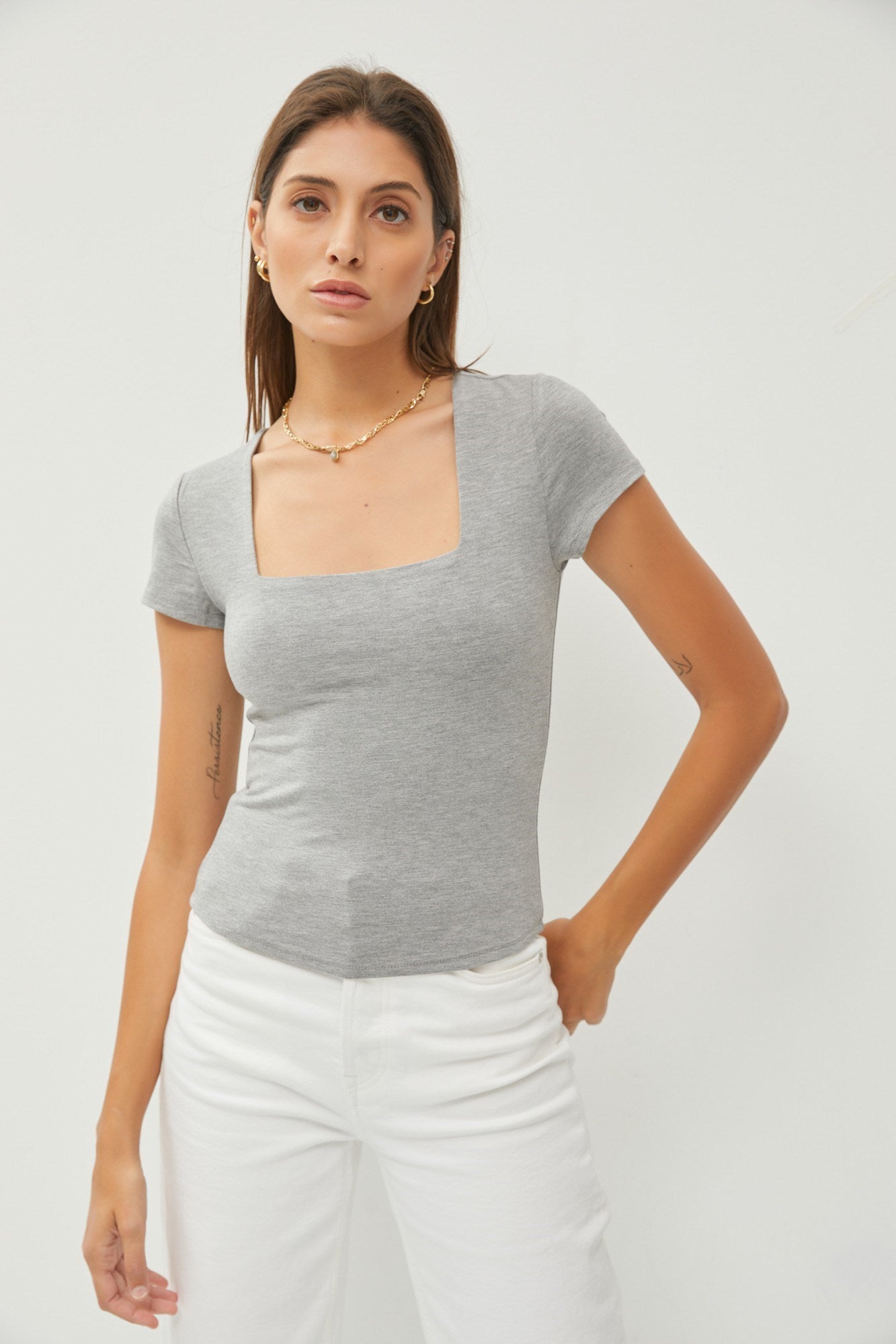 Square Neck Double Layer Knit Top