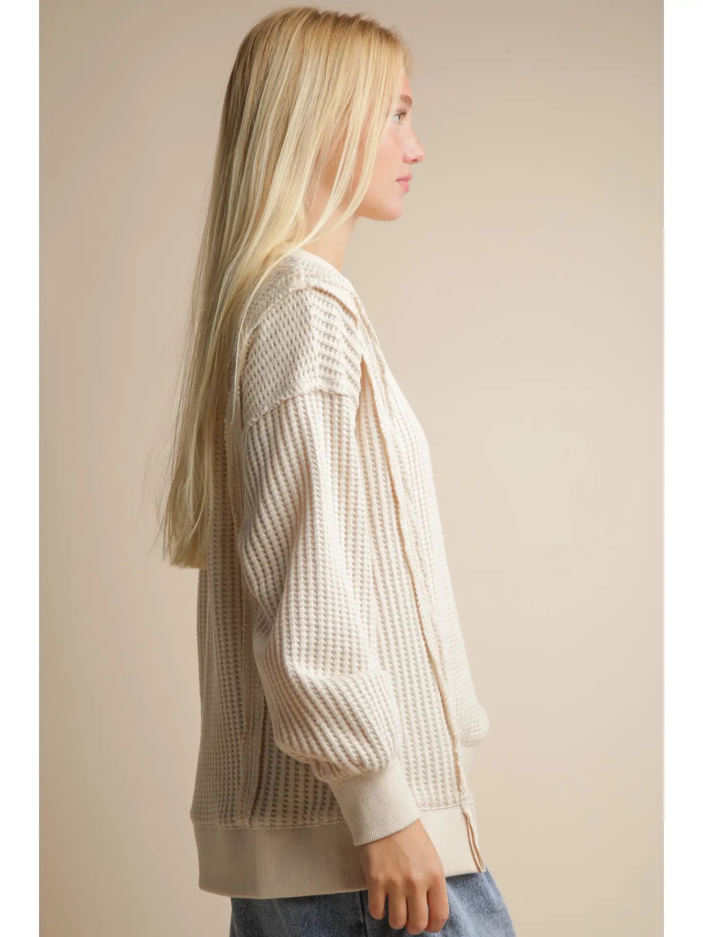 Cream Waffle Vent Hem Top