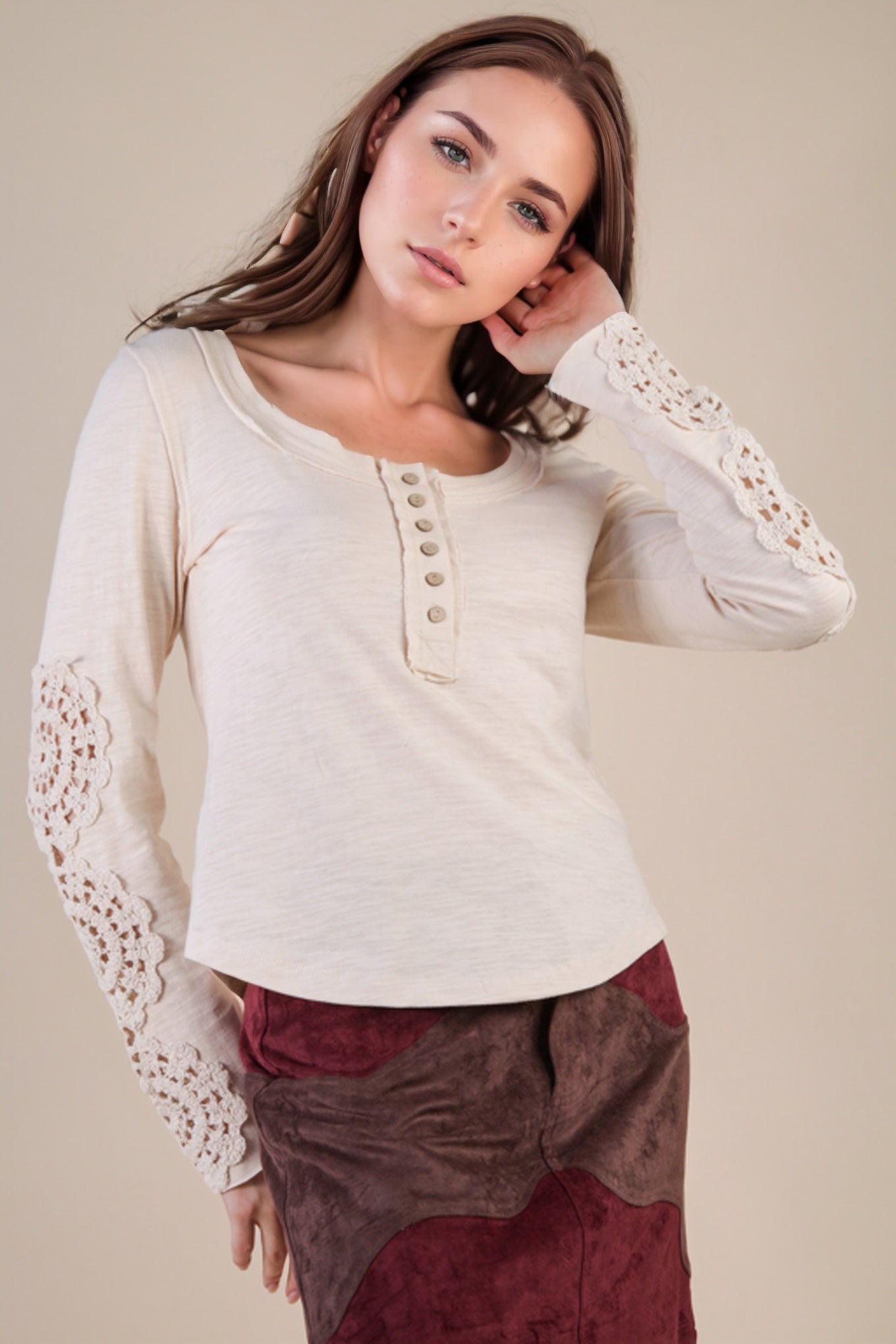Crochet Sleeve Henley Top