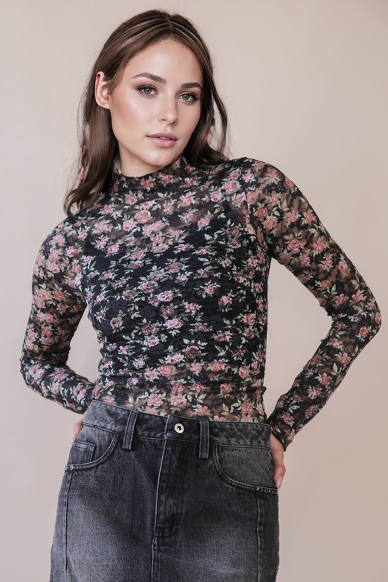 Mesh Floral Layering Top