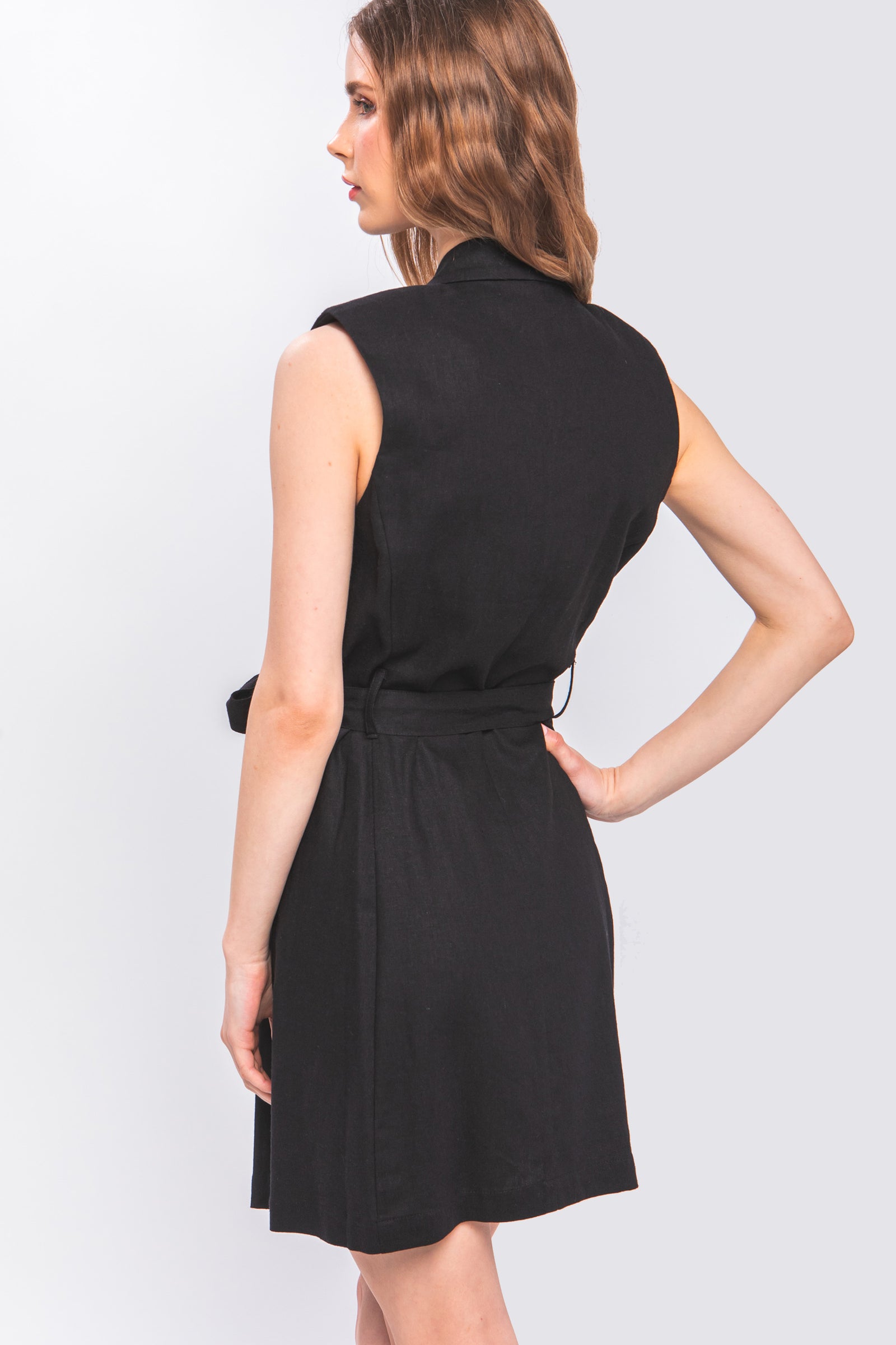 Black Linen Button Trench Dress