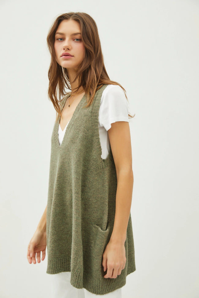 Olive Oversized Sweater Vest