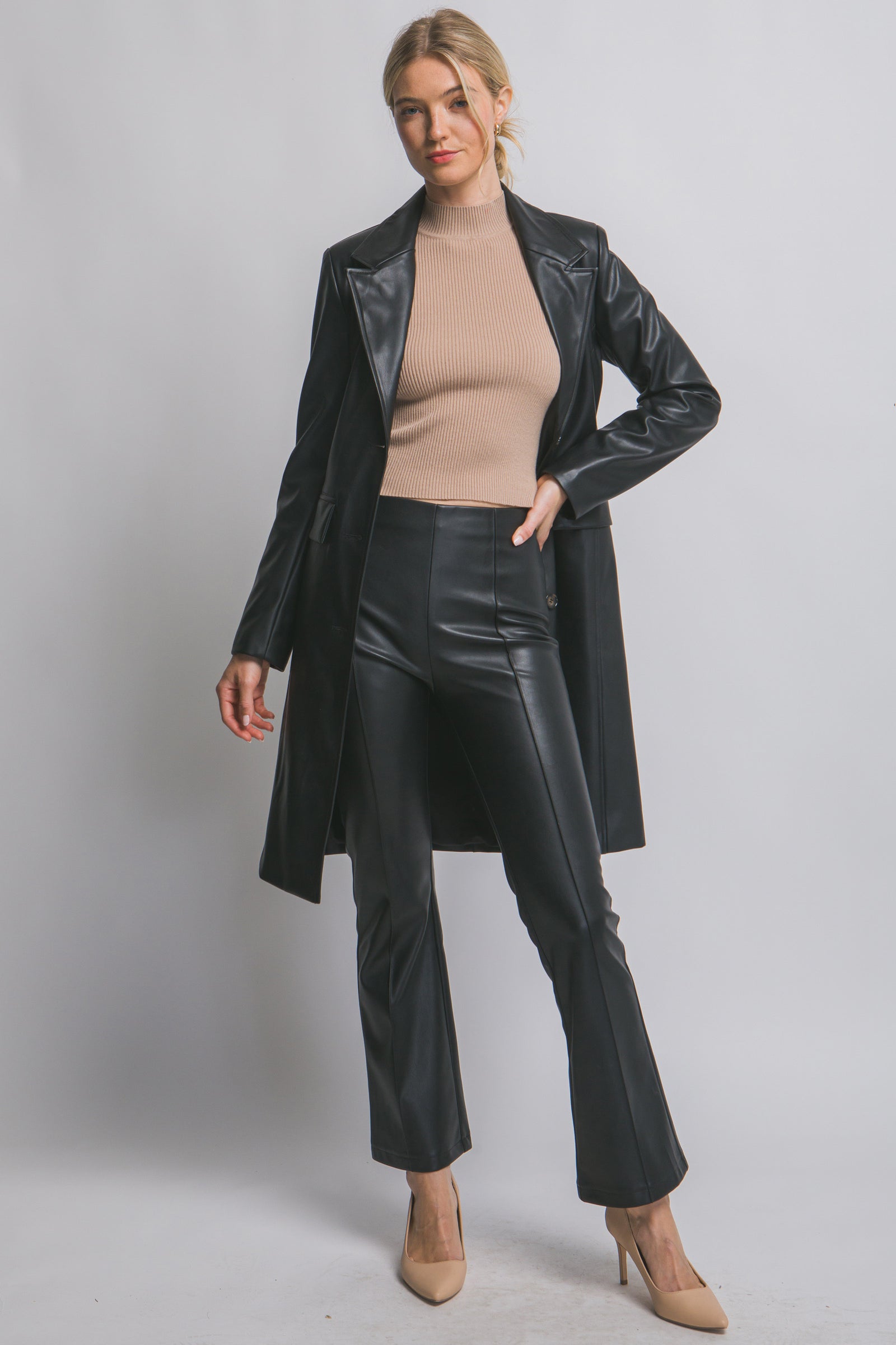Vegan Leather Kick Flare Pants