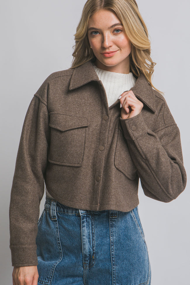Chocolate Breast Pocket Crop Shacket