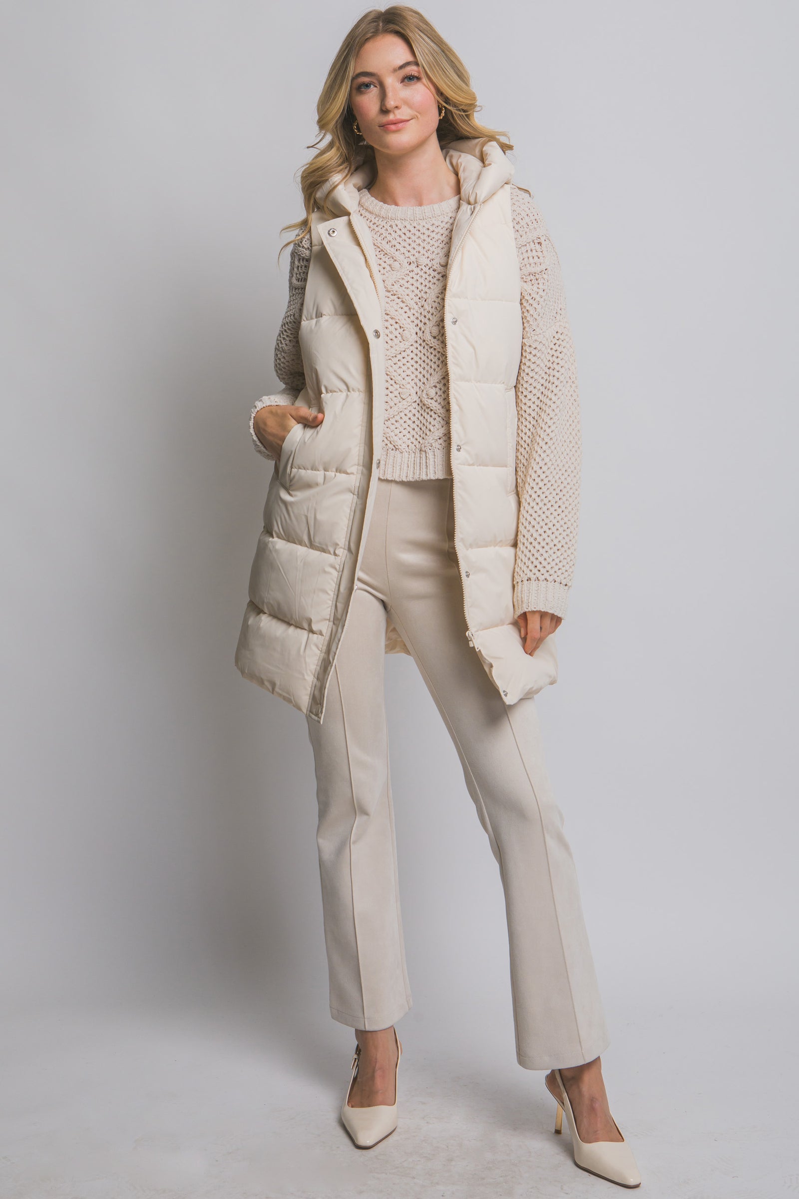 Long Quilted Hooded Vest