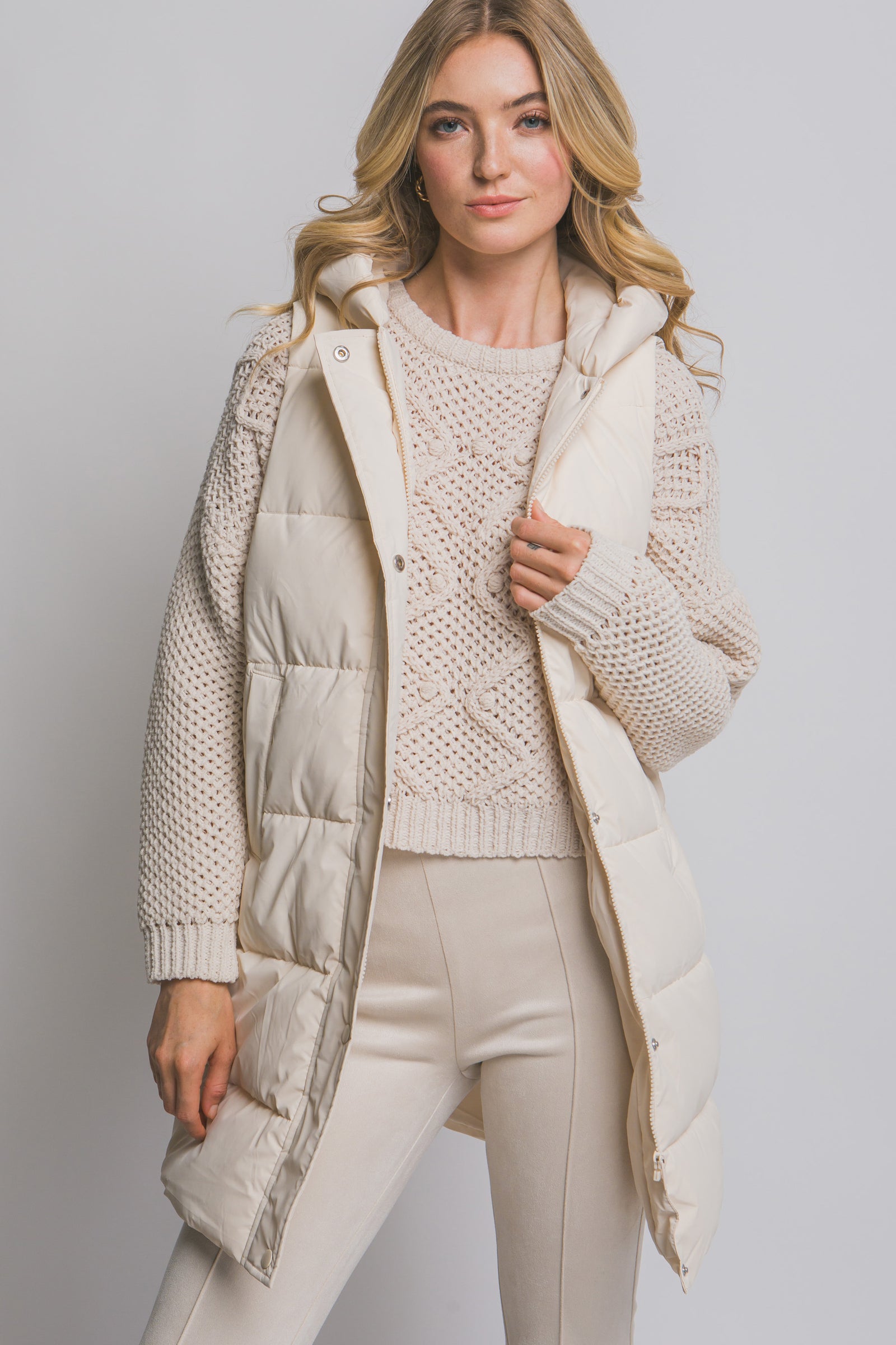 Long Quilted Hooded Vest