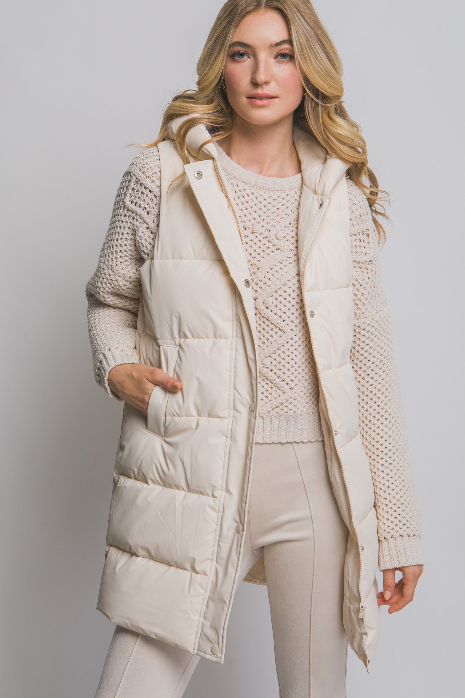 Long Quilted Hooded Vest