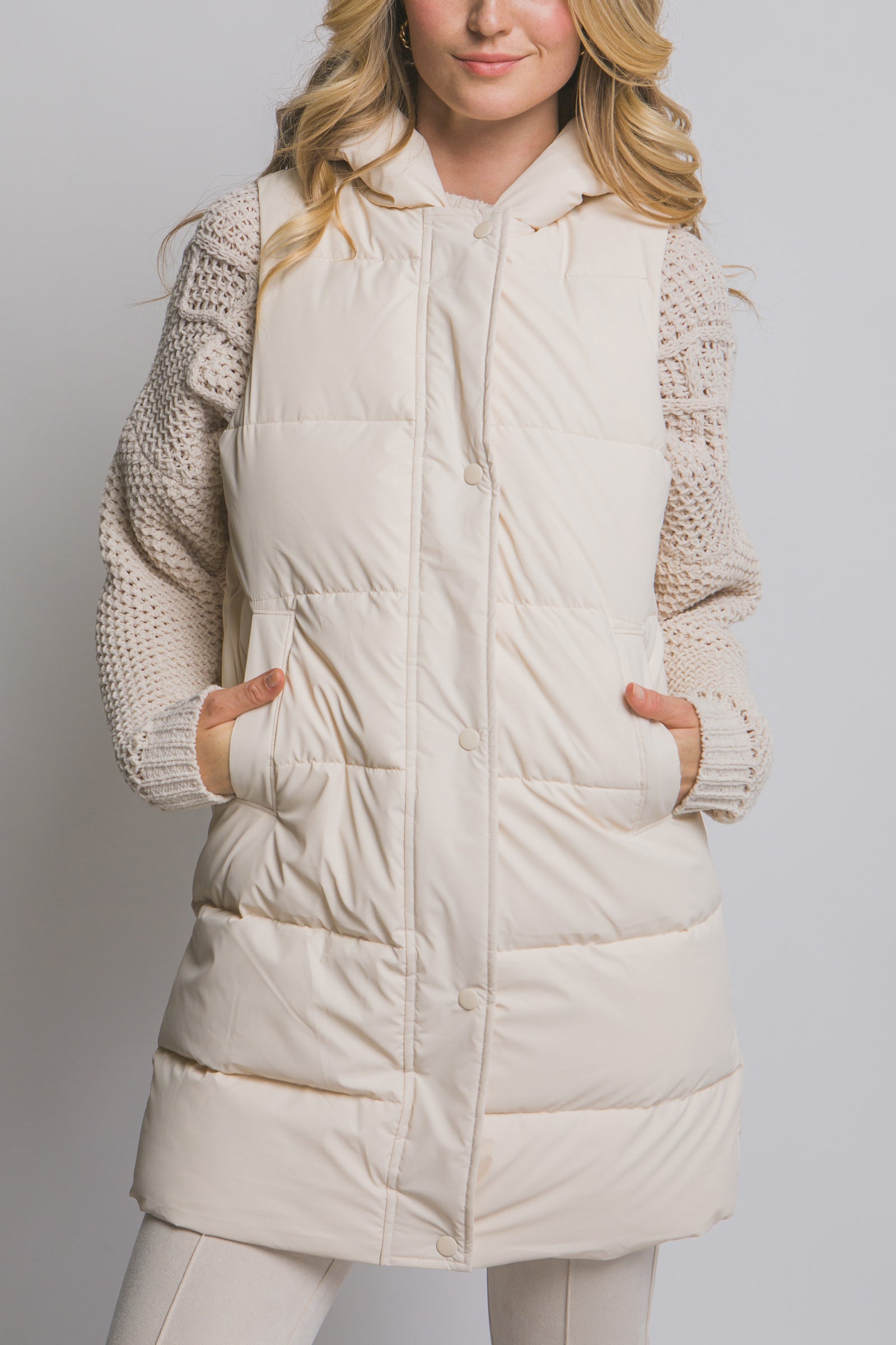 Long Quilted Hooded Vest
