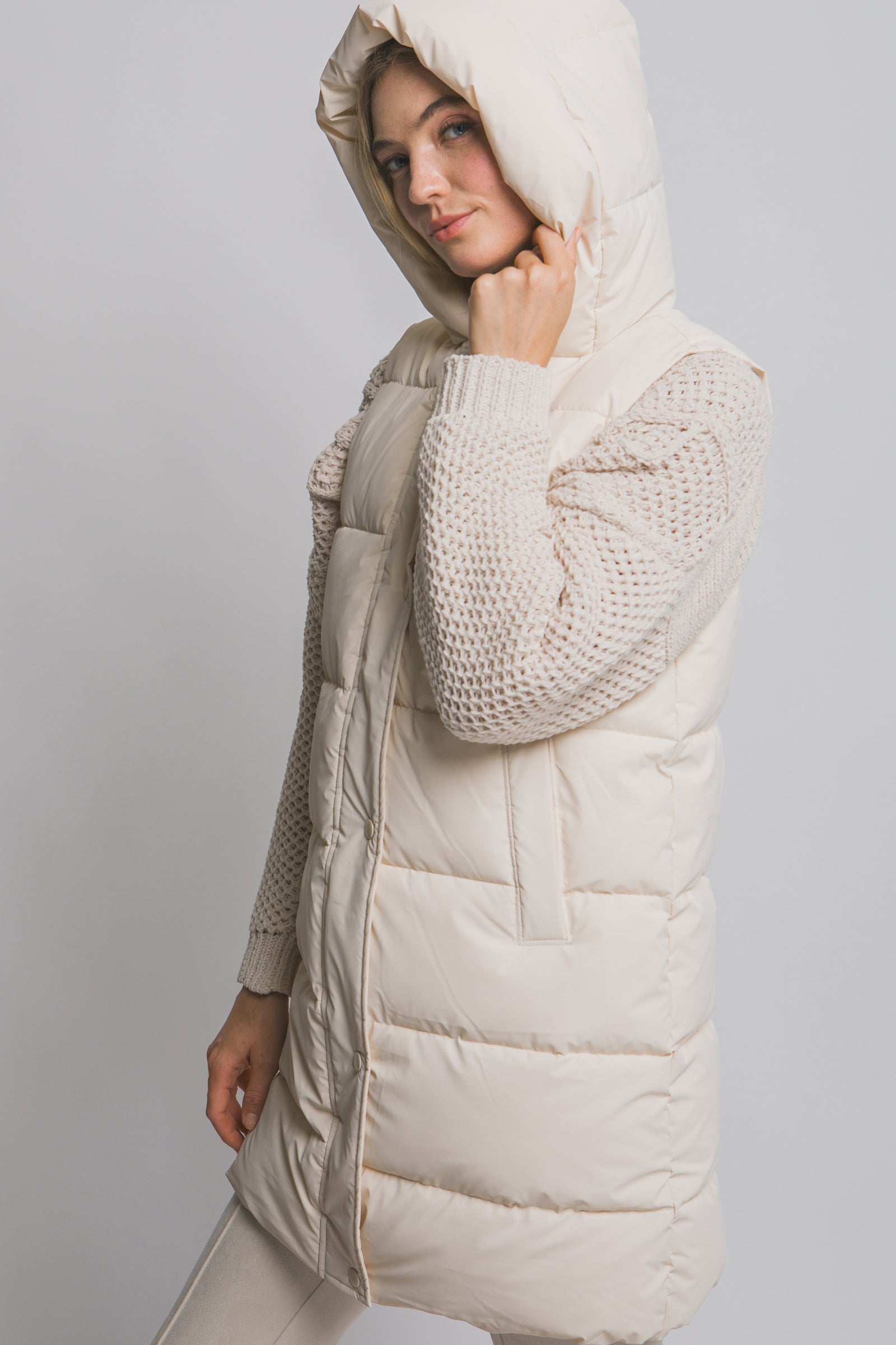 Long Quilted Hooded Vest