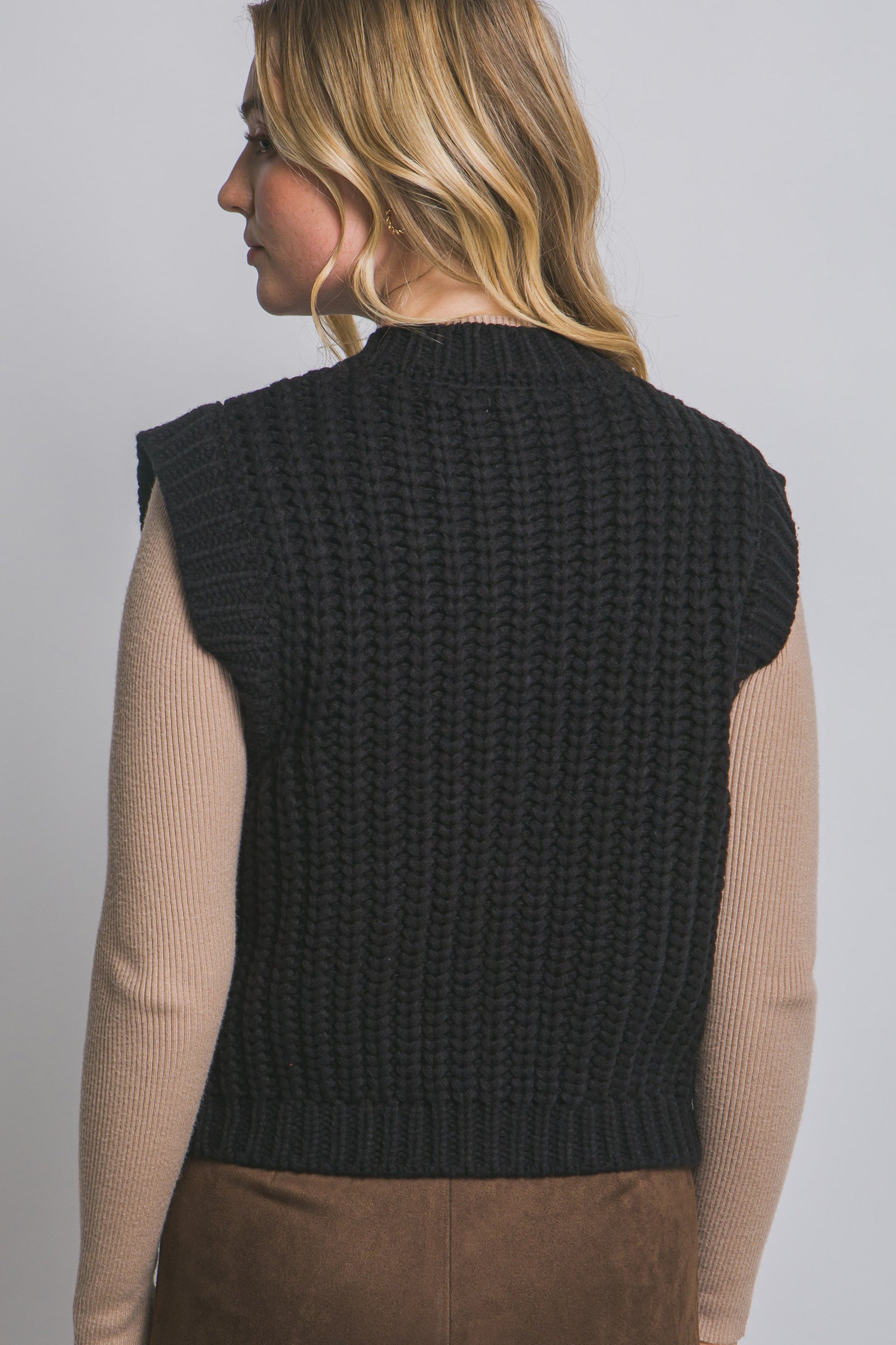 Gold Button Black Knit Vest