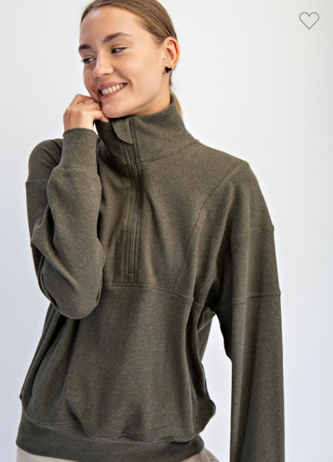 Olive Brushed Quarter Zip Pullover