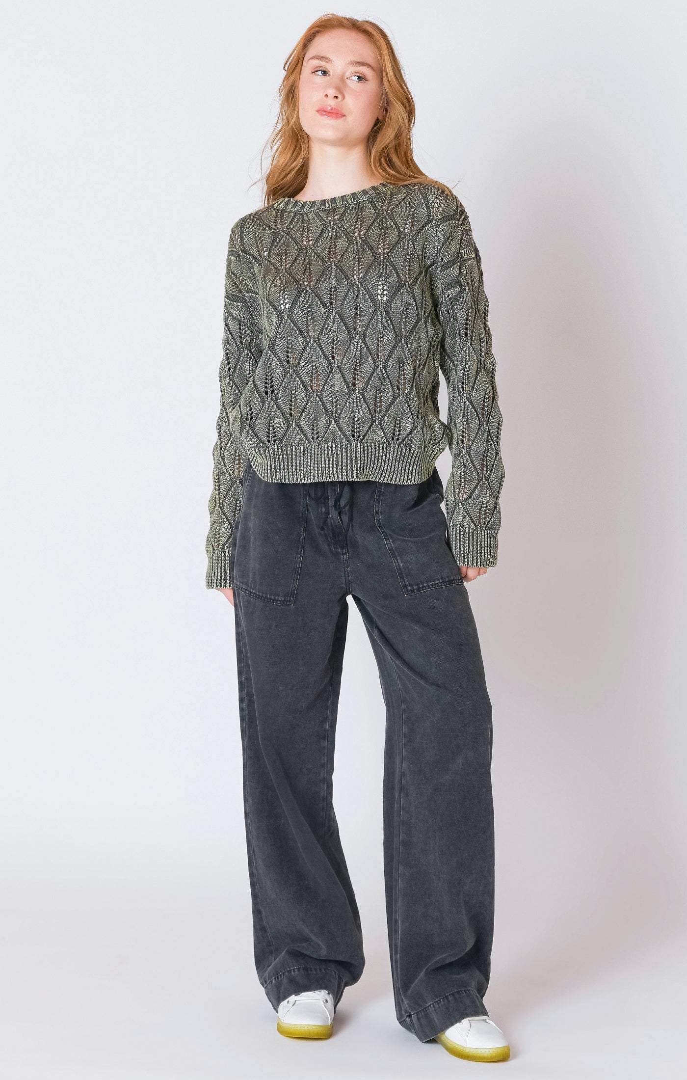 Washed Olive Leaf Knit Sweater