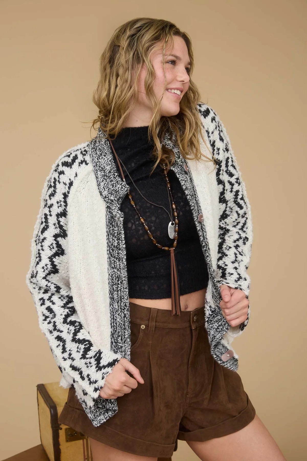 Cream Tribal Toggle Button Cardi