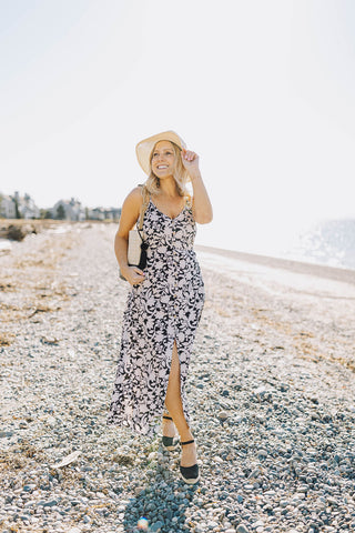 Olive Floral Rouched Midi Dress