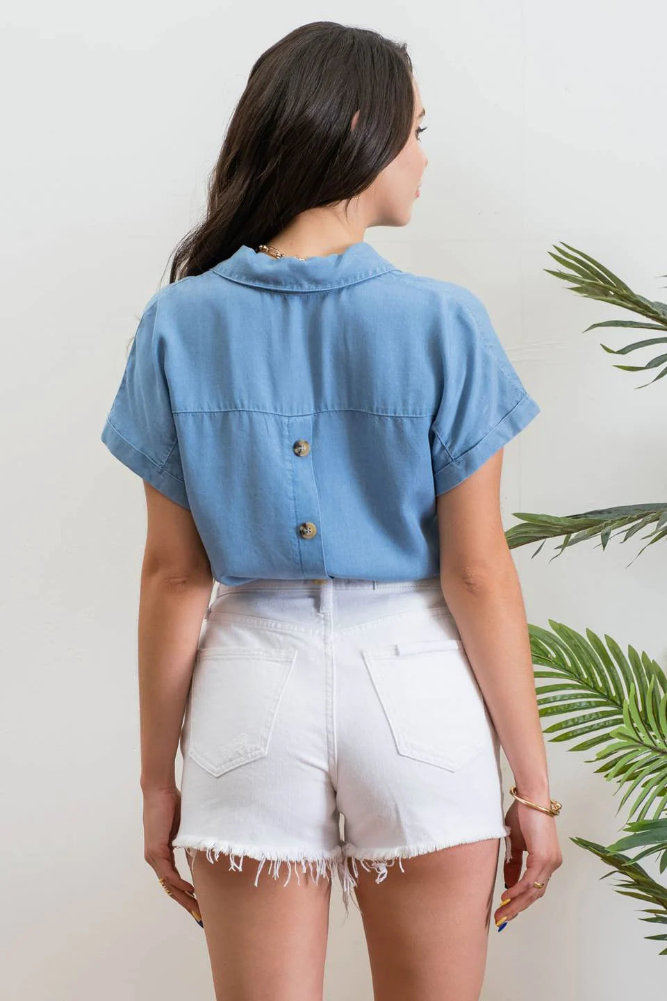 Chambray Collared Button Top