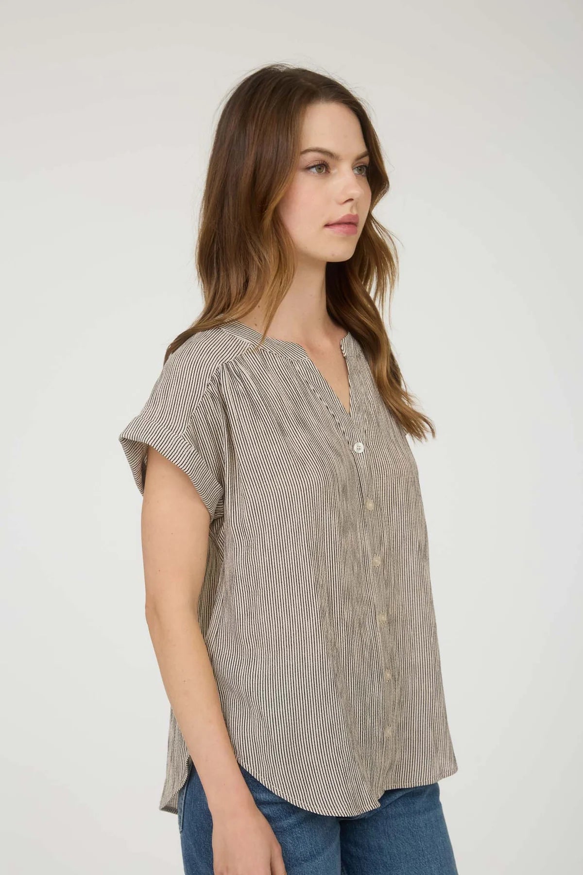 Gather Stripe Button Down Top