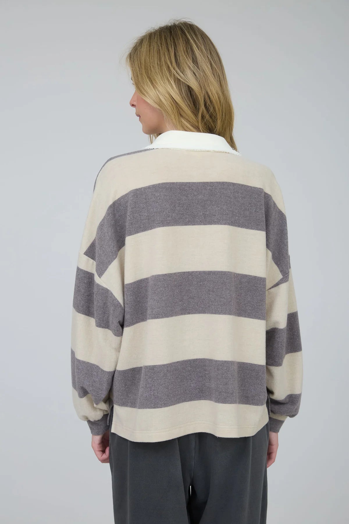 Stripe Henley Wood Button Polo
