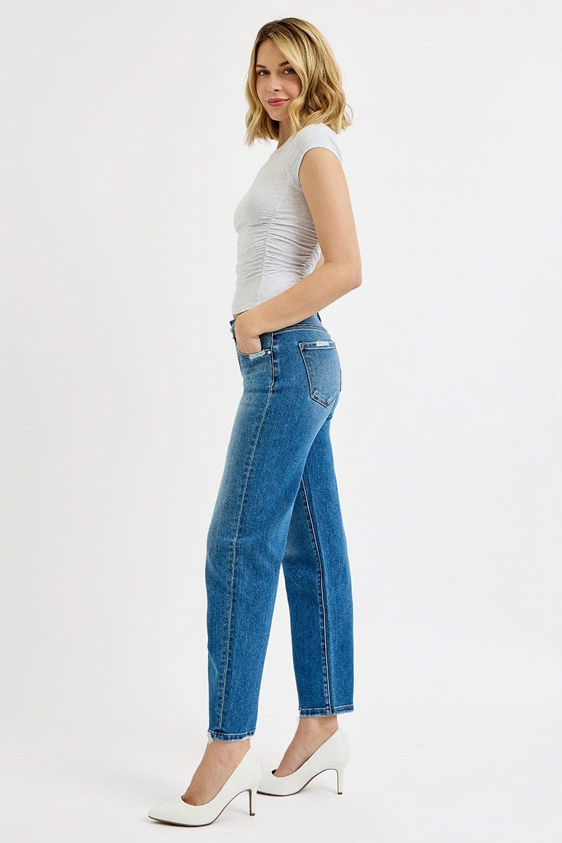 Medium Blue Tummy Tuck Barrel Jeans
