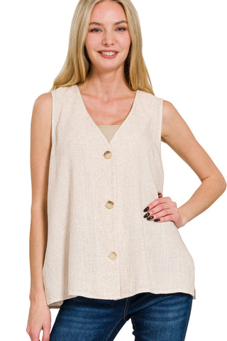 Cream Line Print Button Up Blouse