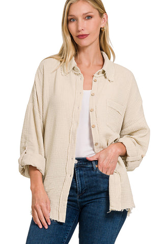 Khaki Stripe Button Back Blouse