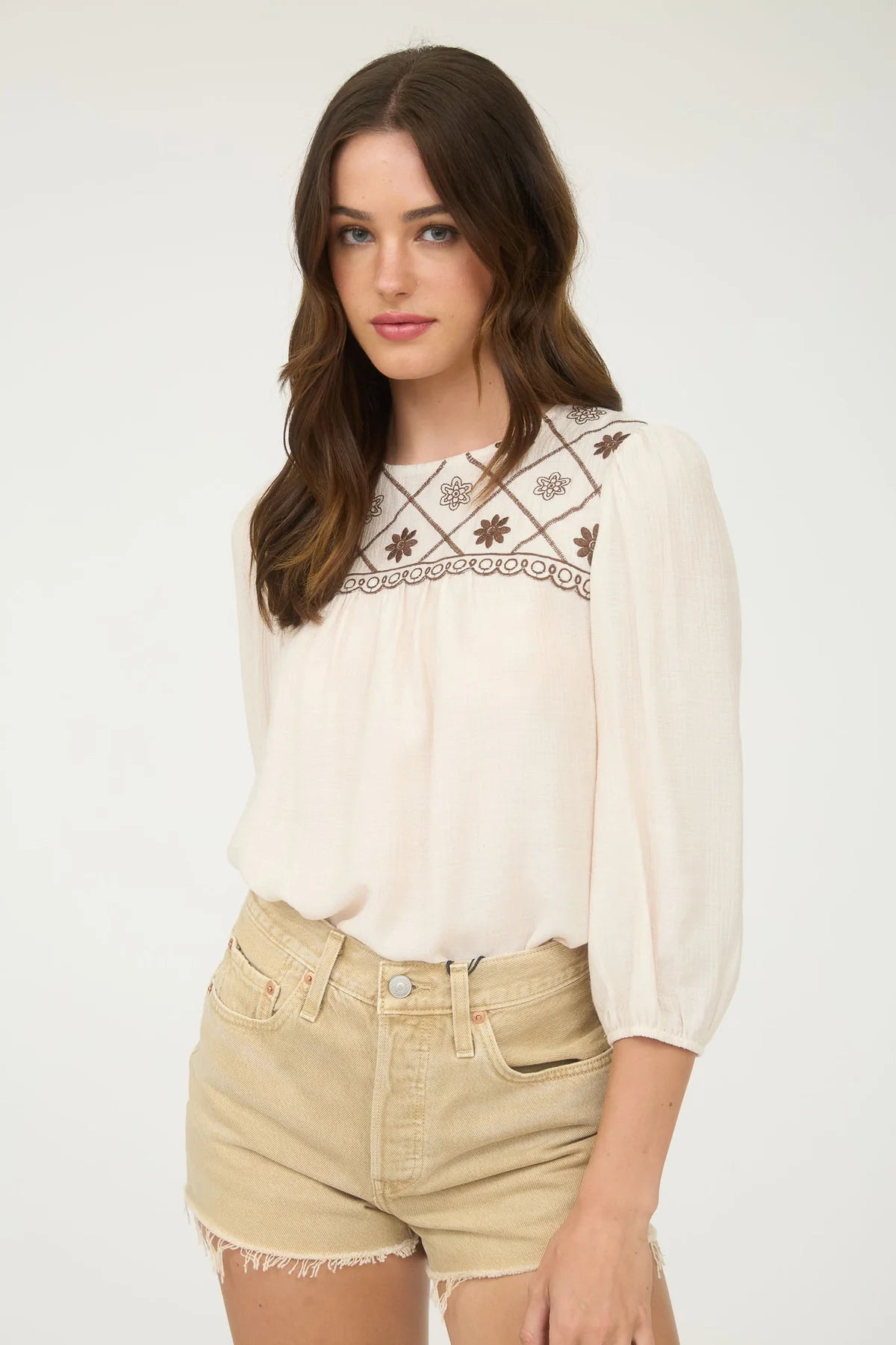 Cream Embroidered Peasant Top