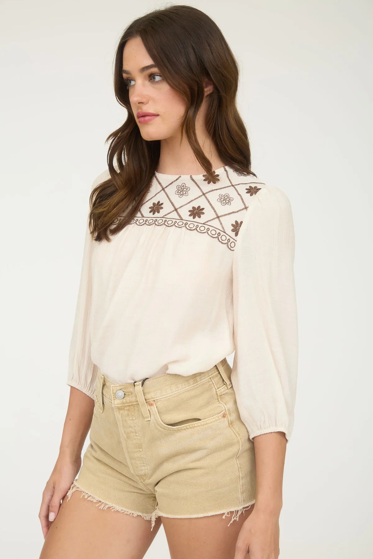 Cream Embroidered Peasant Top