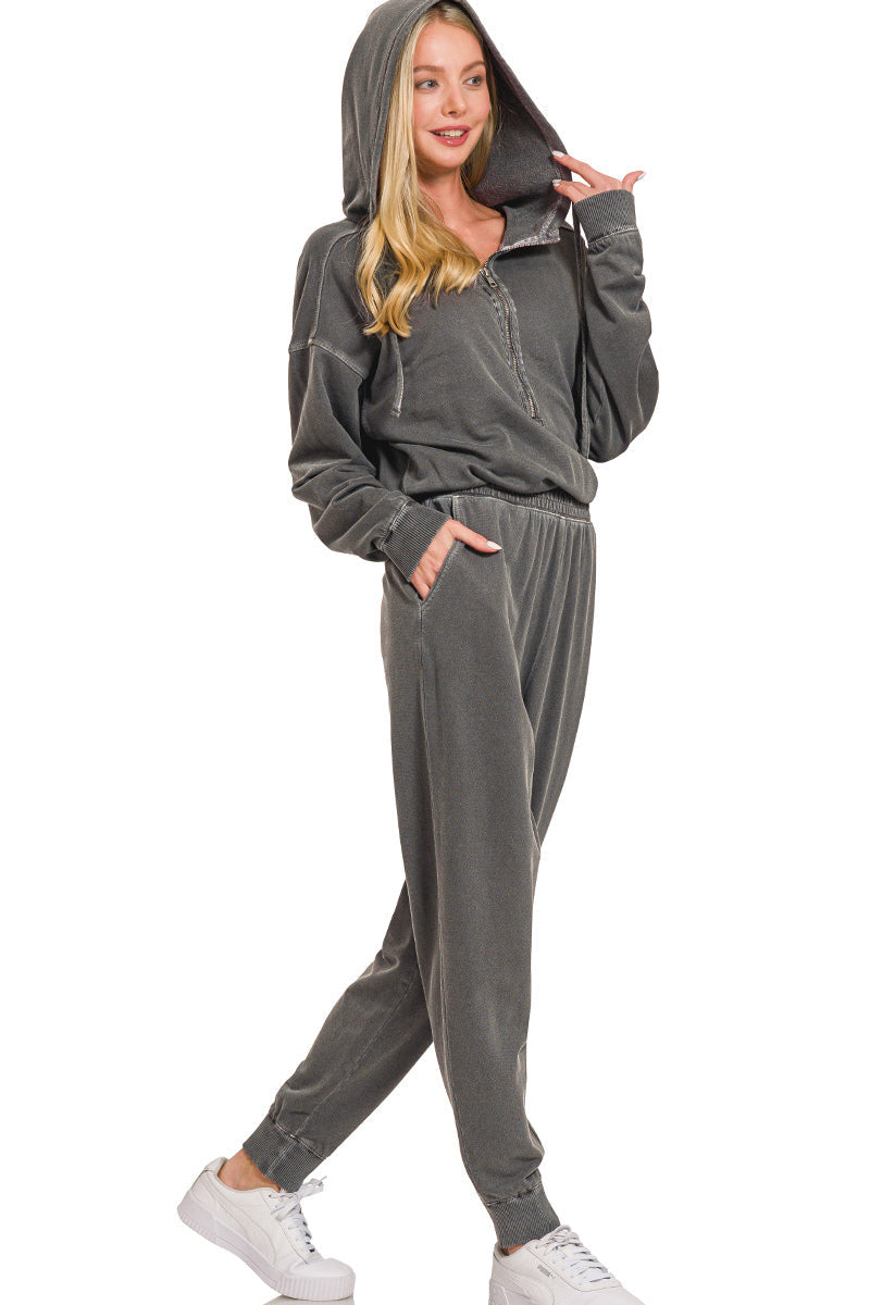 Stone Wash Hoodie Jumpsuit