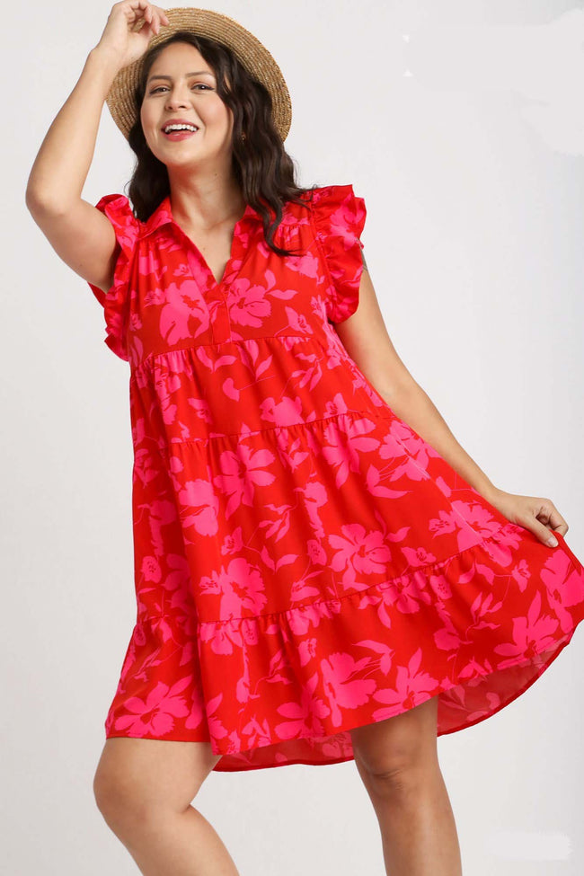 Red Tropical Floral Mini Dress