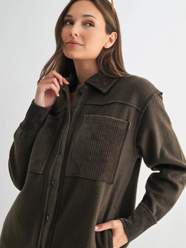 Chocolate Olive Cord Mix Shacket