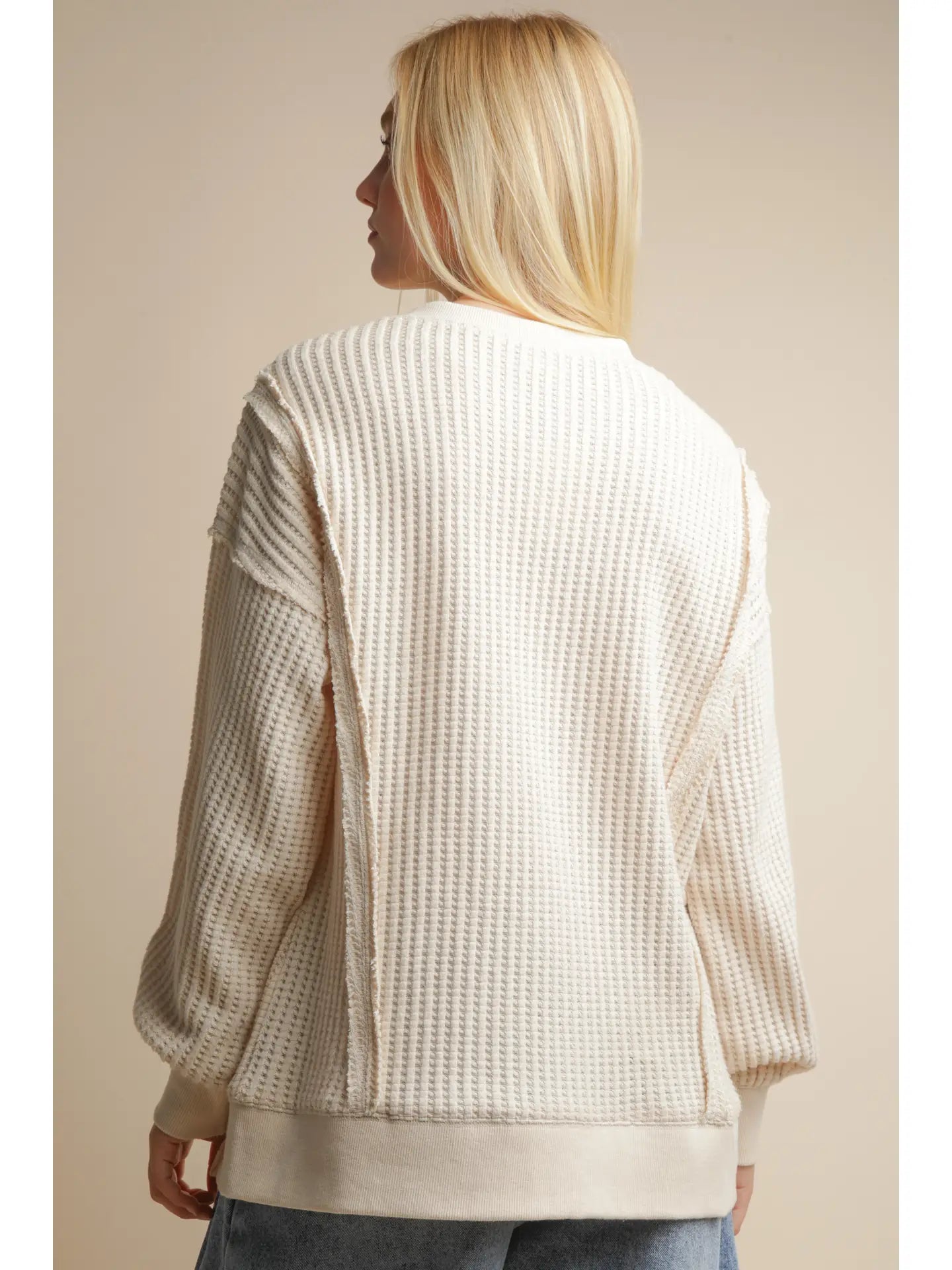 Cream Waffle Vent Hem Top