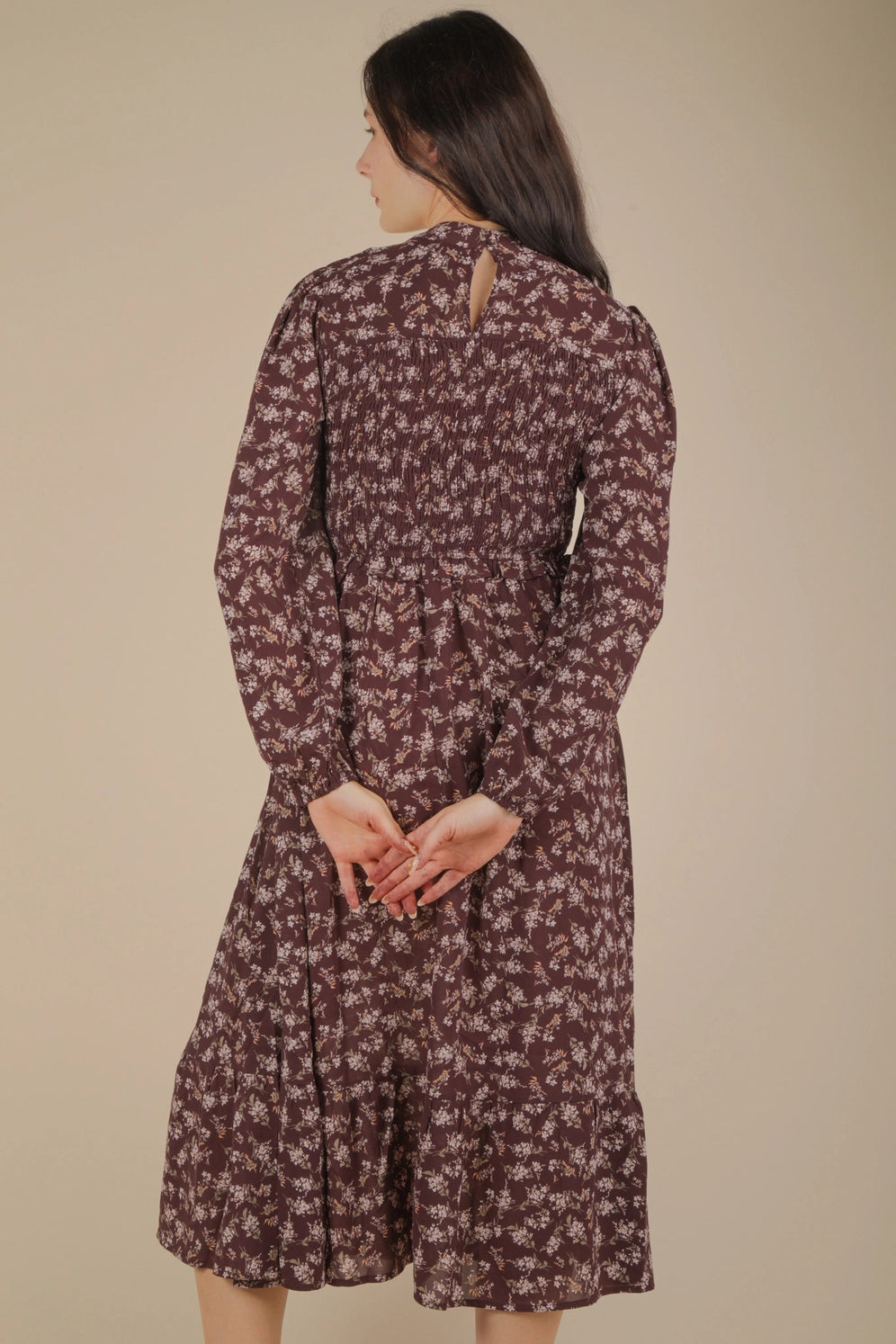 Wine Mock Neck Floral Midi Dress