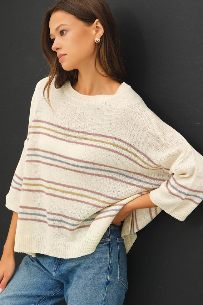 Slouchy Drop Shoulder Stripe Sweater