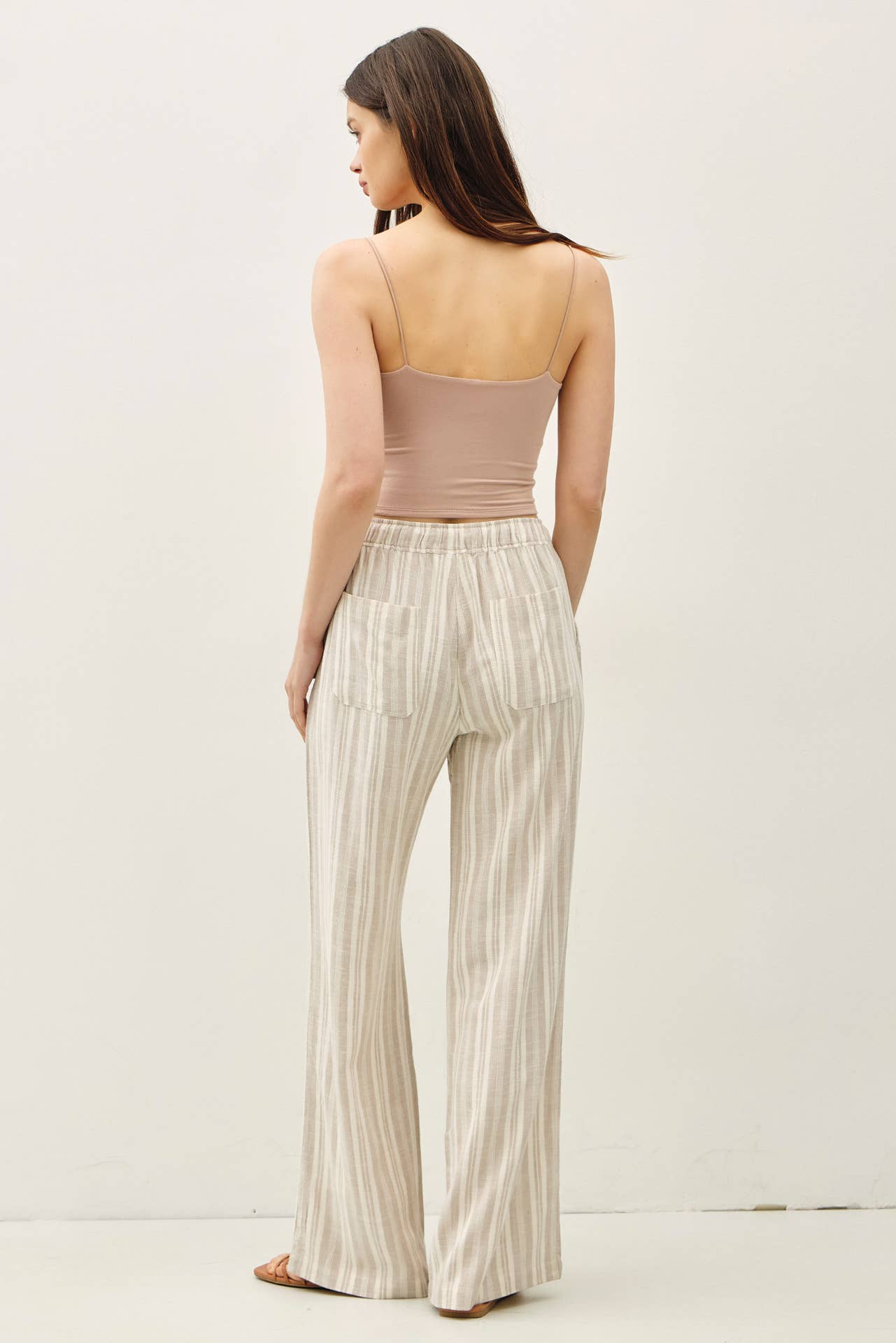Linen Grey Stripe Wide Leg Pants