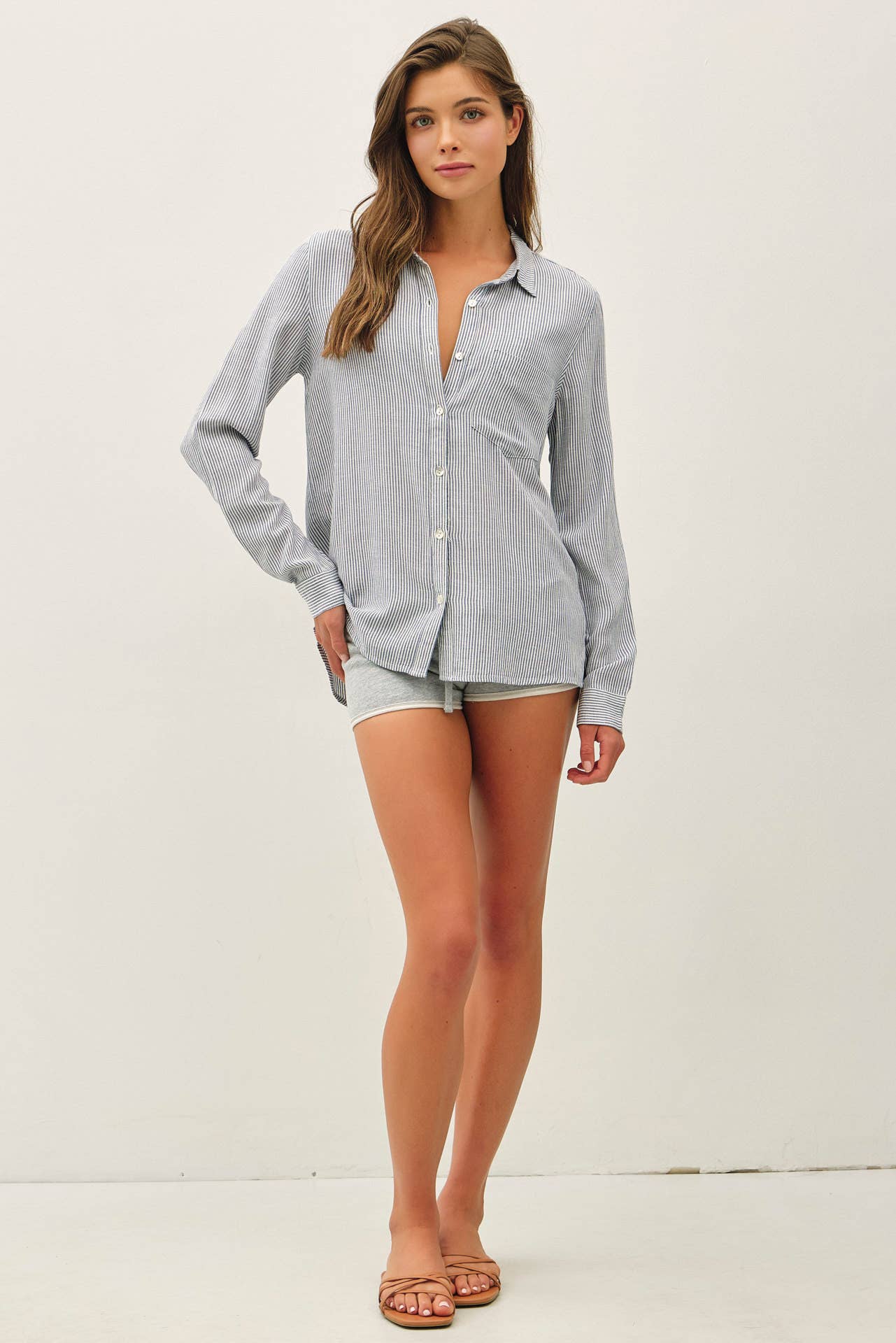 Linen Blend Stripe Button Up