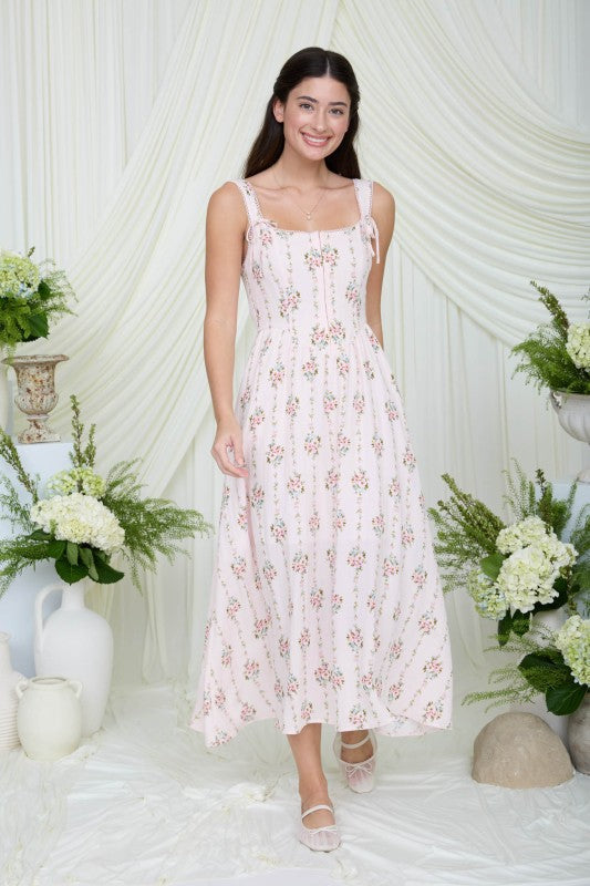 Floral Corset Hook Midi Dress