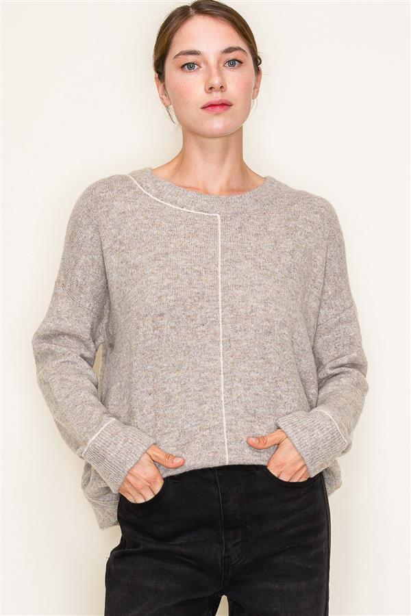 Taupe Cream Line Detail Sweater