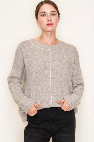 Oatmeal Knit V-Neck Top