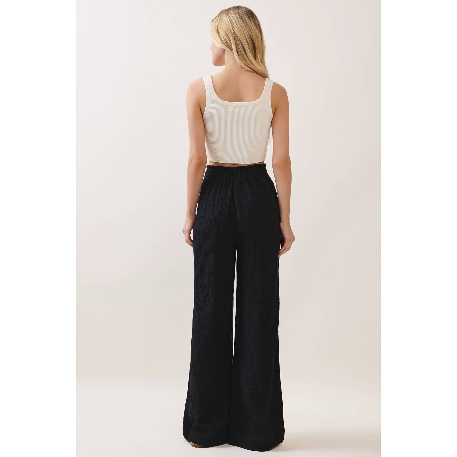 Cotton Double Gauze Wide Leg Pants