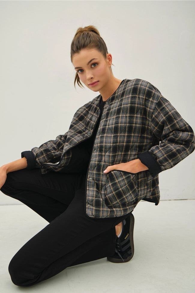 Black Plaid Quilted Jacket