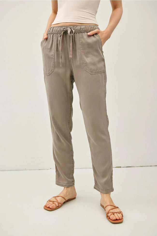 Taupe Tencel Drawstring Pants