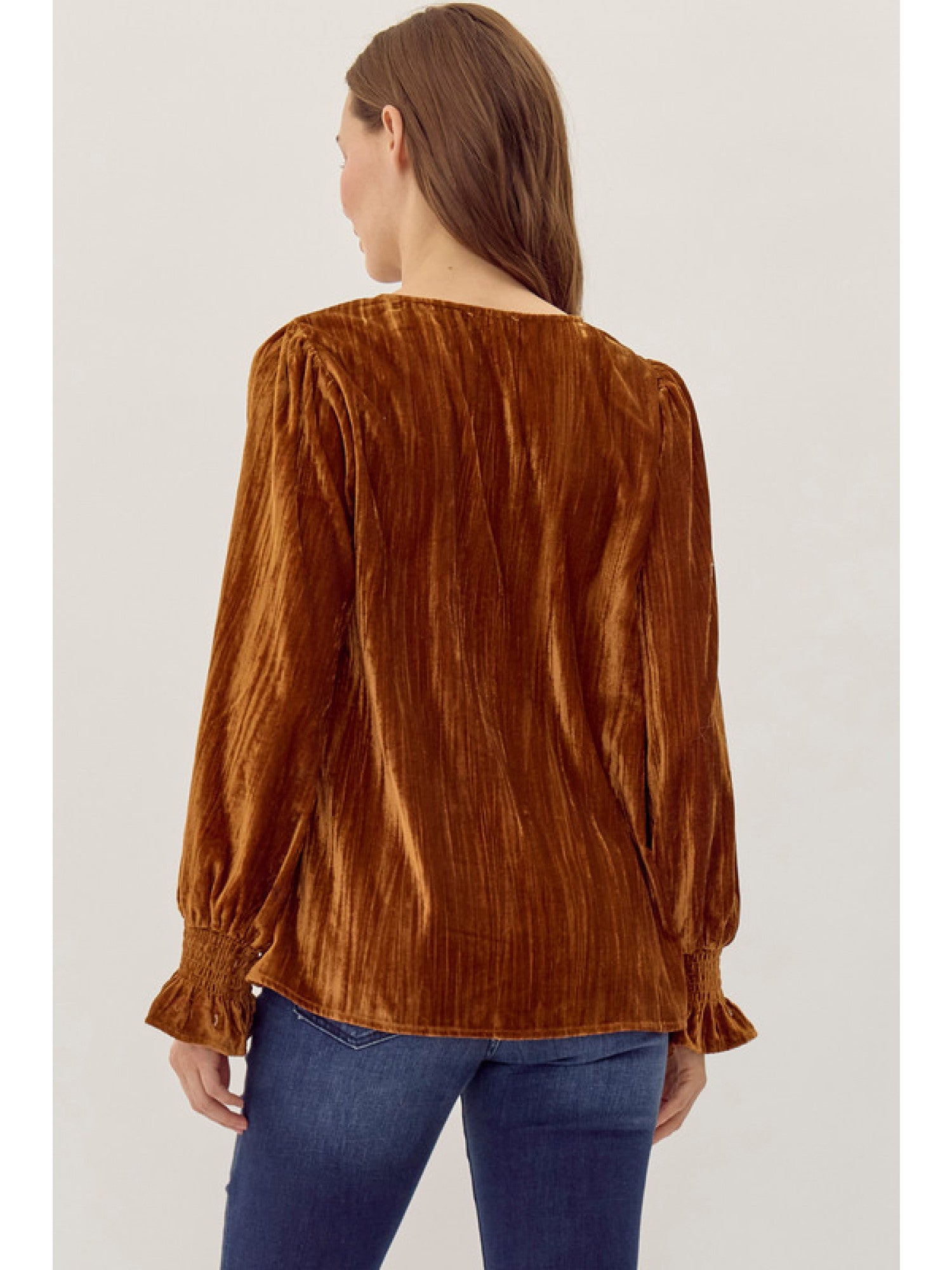 Toffee Velvet V-Neck Blouse