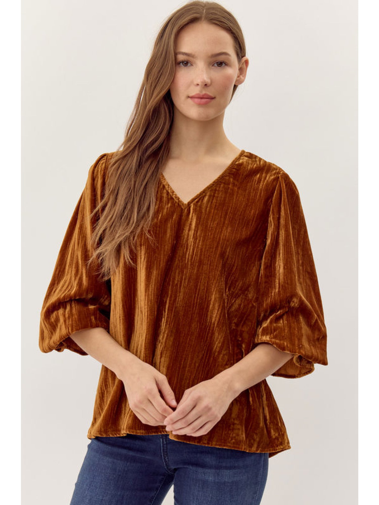 Toffee Velvet V-Neck Blouse