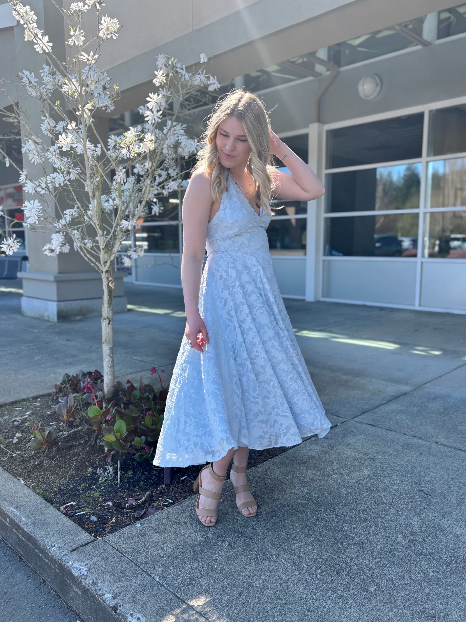 Baby Blue Floral Halter Dress