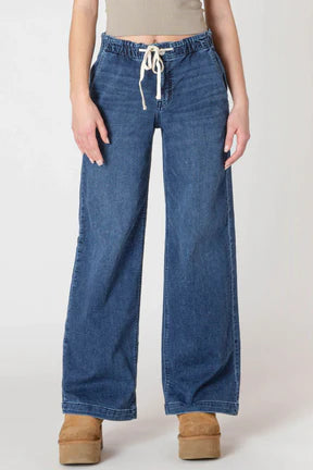 Wide Leg Trouser Tie Denim Pants