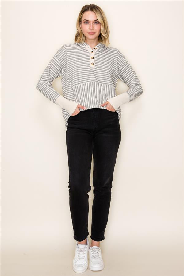 Olive Stripe Henley Hoodie