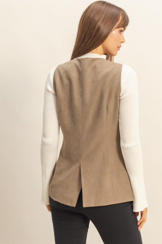 Olive Tailored Long Button Vest