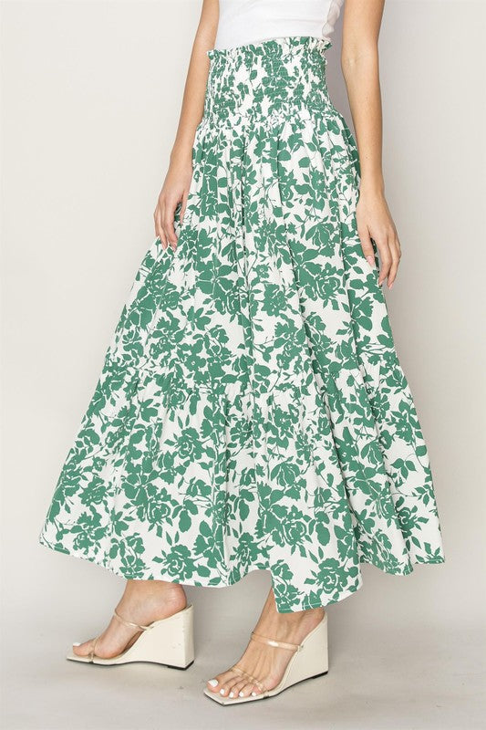 Kelly Green Floral Maxi Skirt