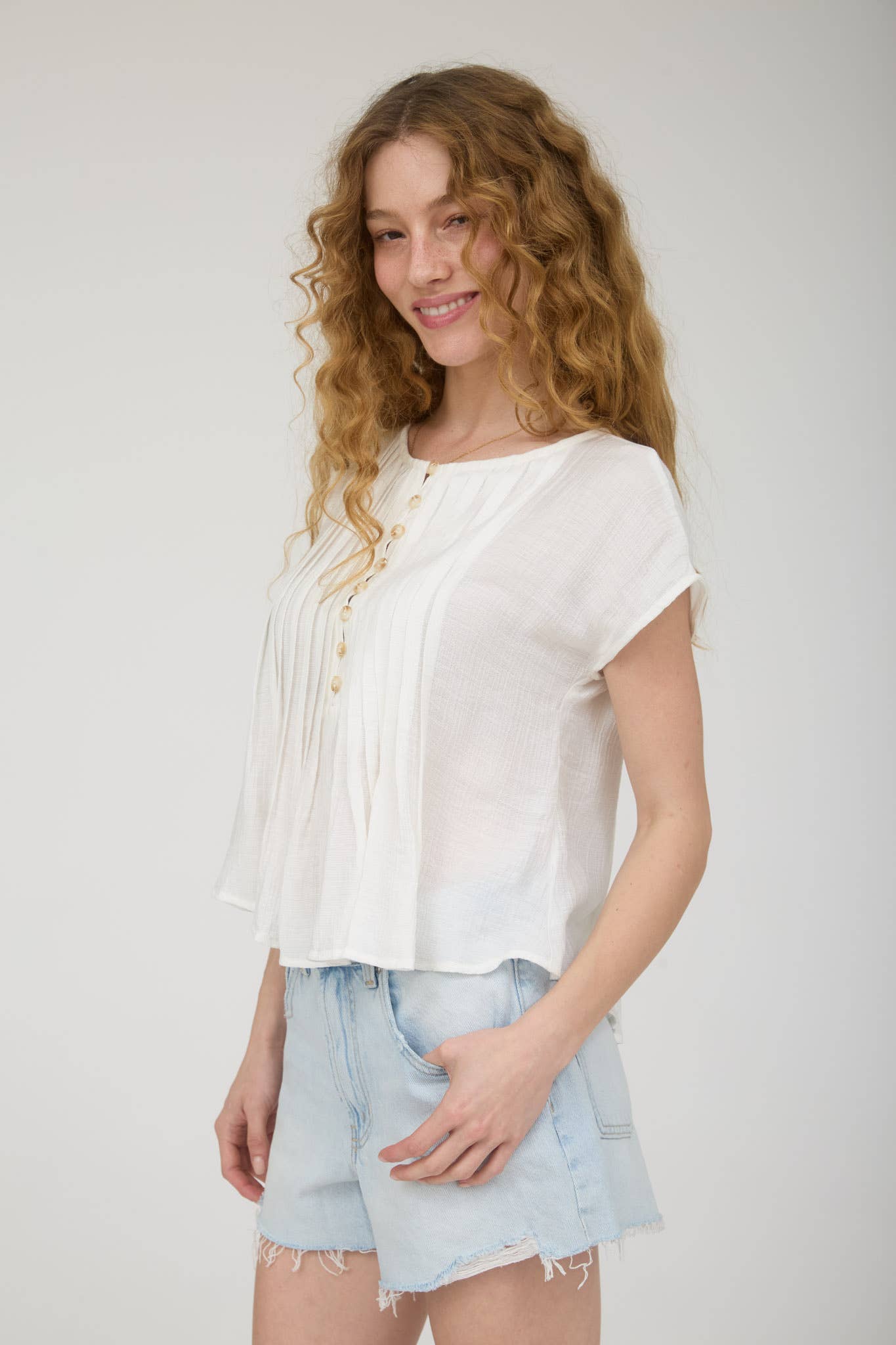 White Button Pintuck Blouse