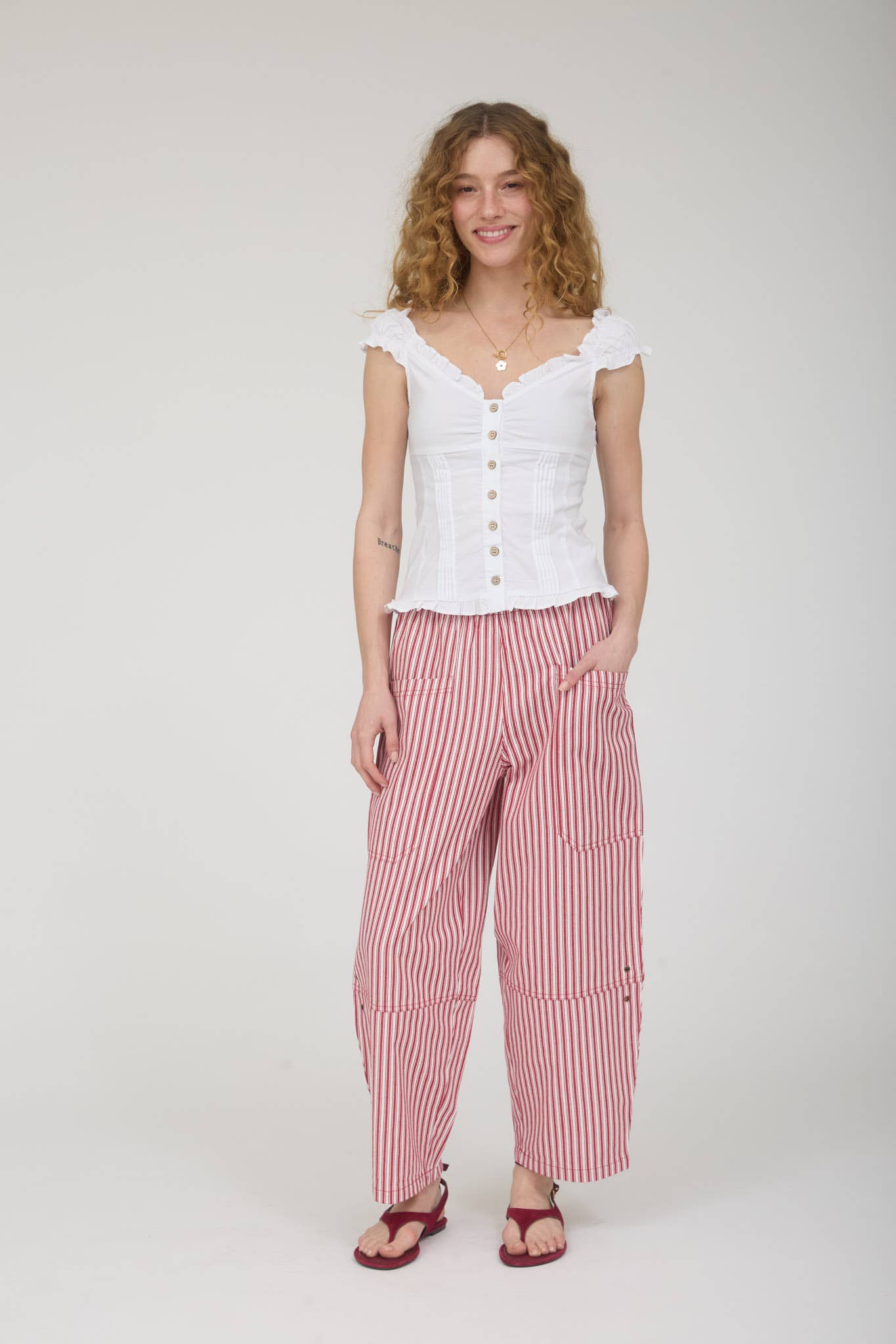 Navy Stripe Barrel Pants