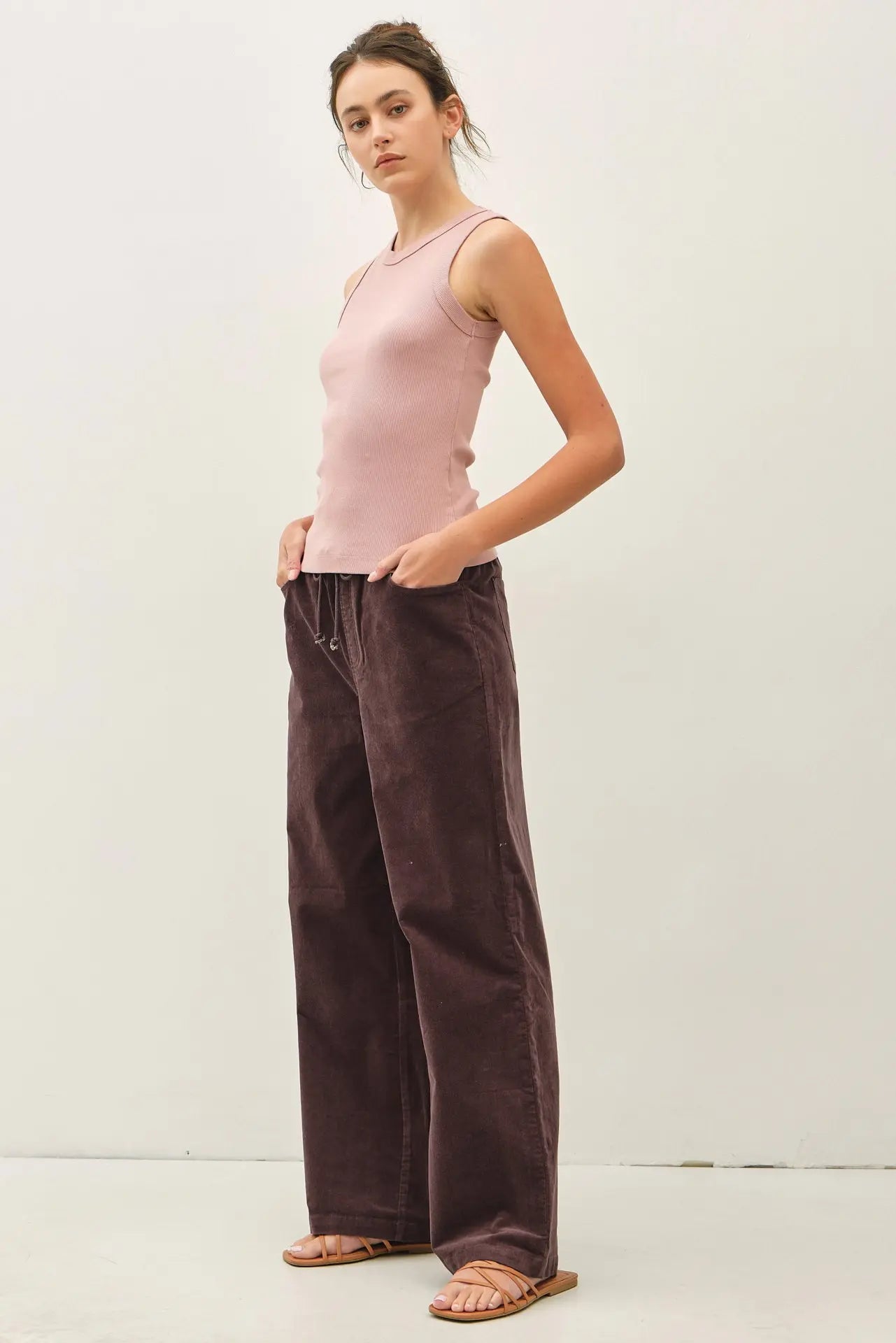 Choco Corduroy Tie Waist Pants